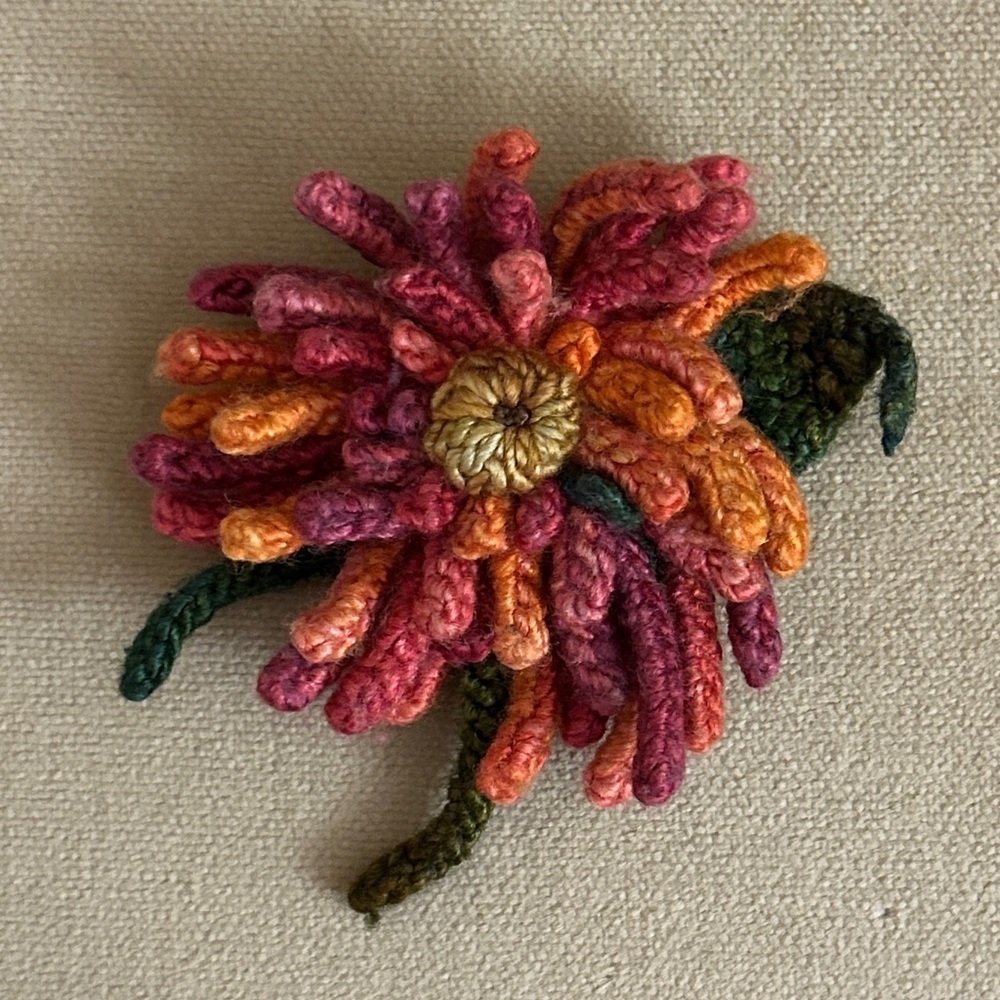 Handmade Knit Pink & Orange Flower Brooch - Picture 2 of 4